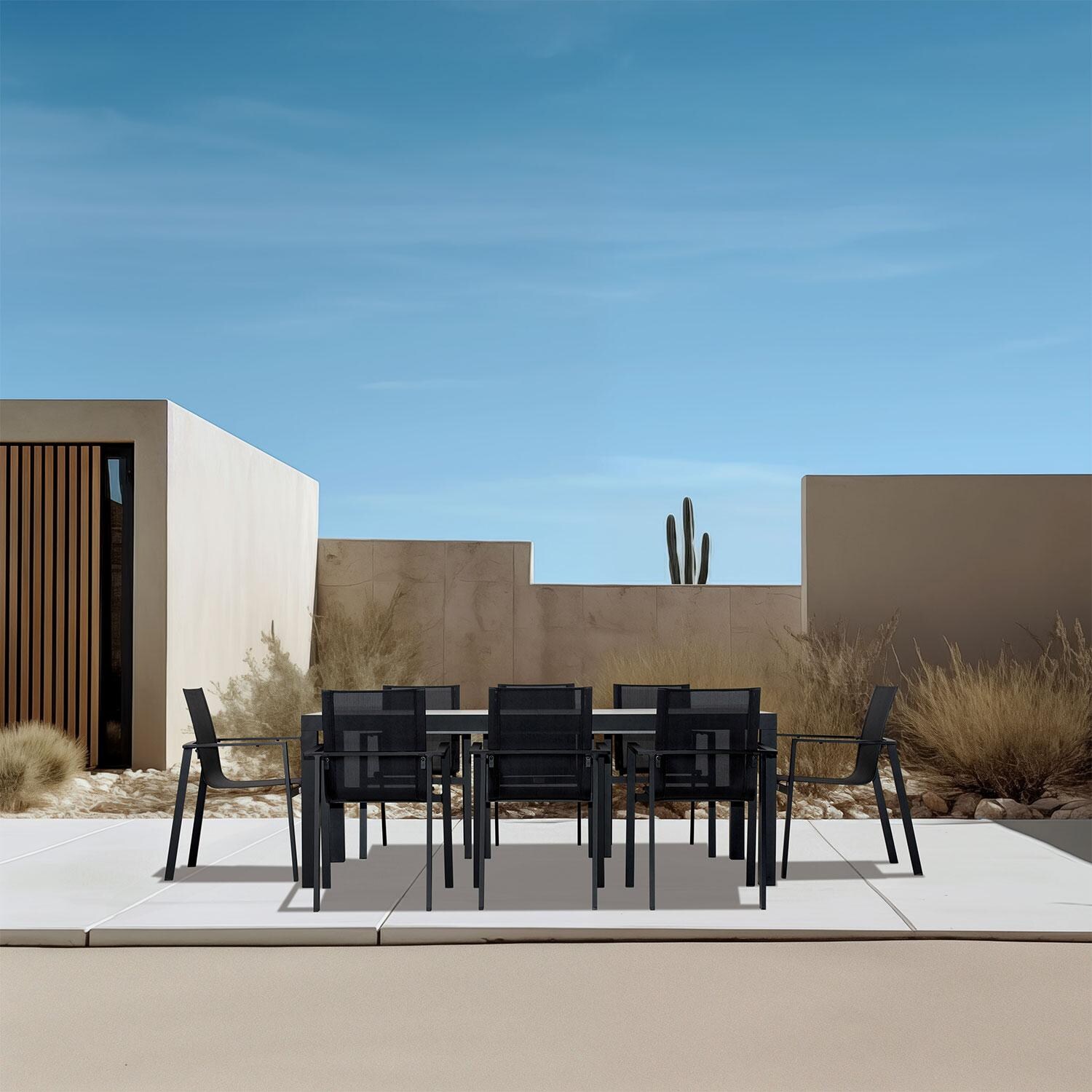 Spring Bay 9 Piece Extendable Dining Set in Black/Concrete - Set - Outdoor Patio - Lifestyle thumbnail