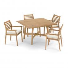 Wexford 5 Piece Natural Shorea Patio Dining Set W/ 48 Inch Square Table & Sunbrella Canvas Natural Cushions By Oxford Garden image
