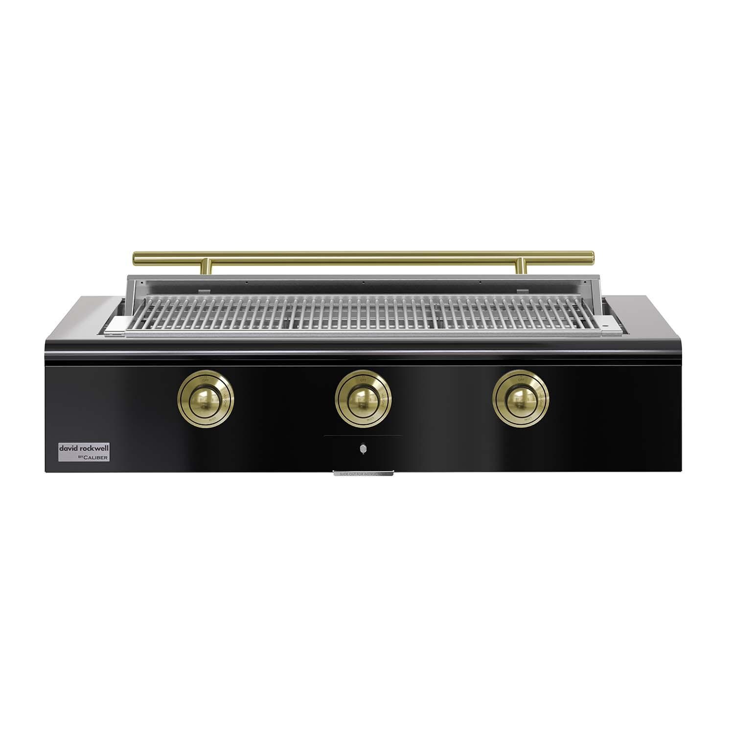 Caliber 48-in Natural Gas Built-In Rockwell Grill - Gloss Black w/ Brass Hardware - CRG-48BN00-A-044-H01