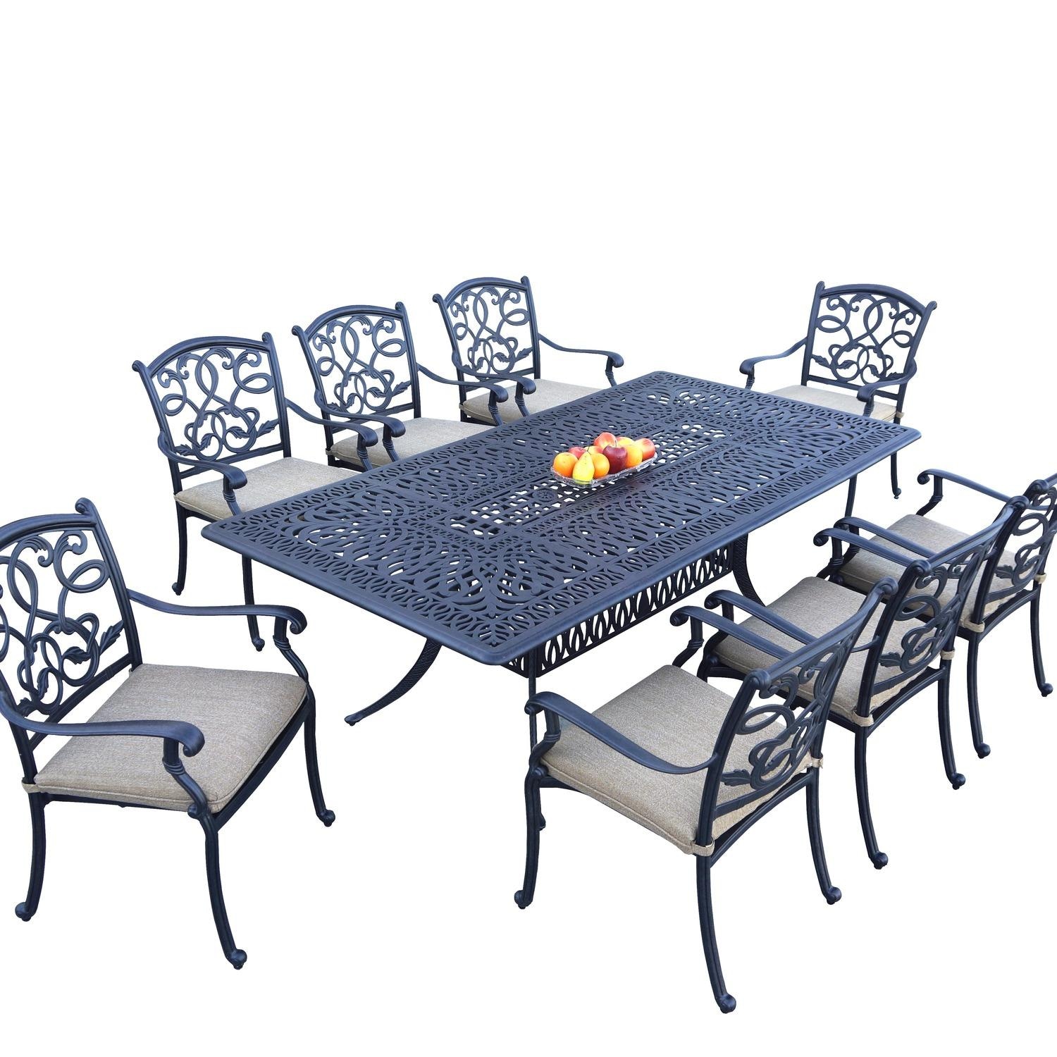 Darlee Santa Monica 9 Pc Cast Aluminum Dining Set w/ 84 X 44 Inch Table in Antique Bronze/Beige Canvas by - B/DL2052-9PC-707XLD