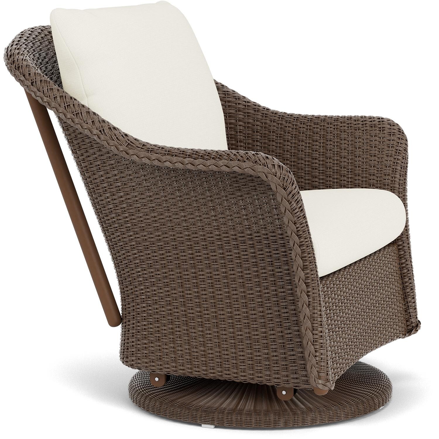 Lloyd Flanders Weekend Retreat Swivel Glider Lounge Chair in Bark Finish W/ Sailcloth Salt Fabric - Angled thumbnail