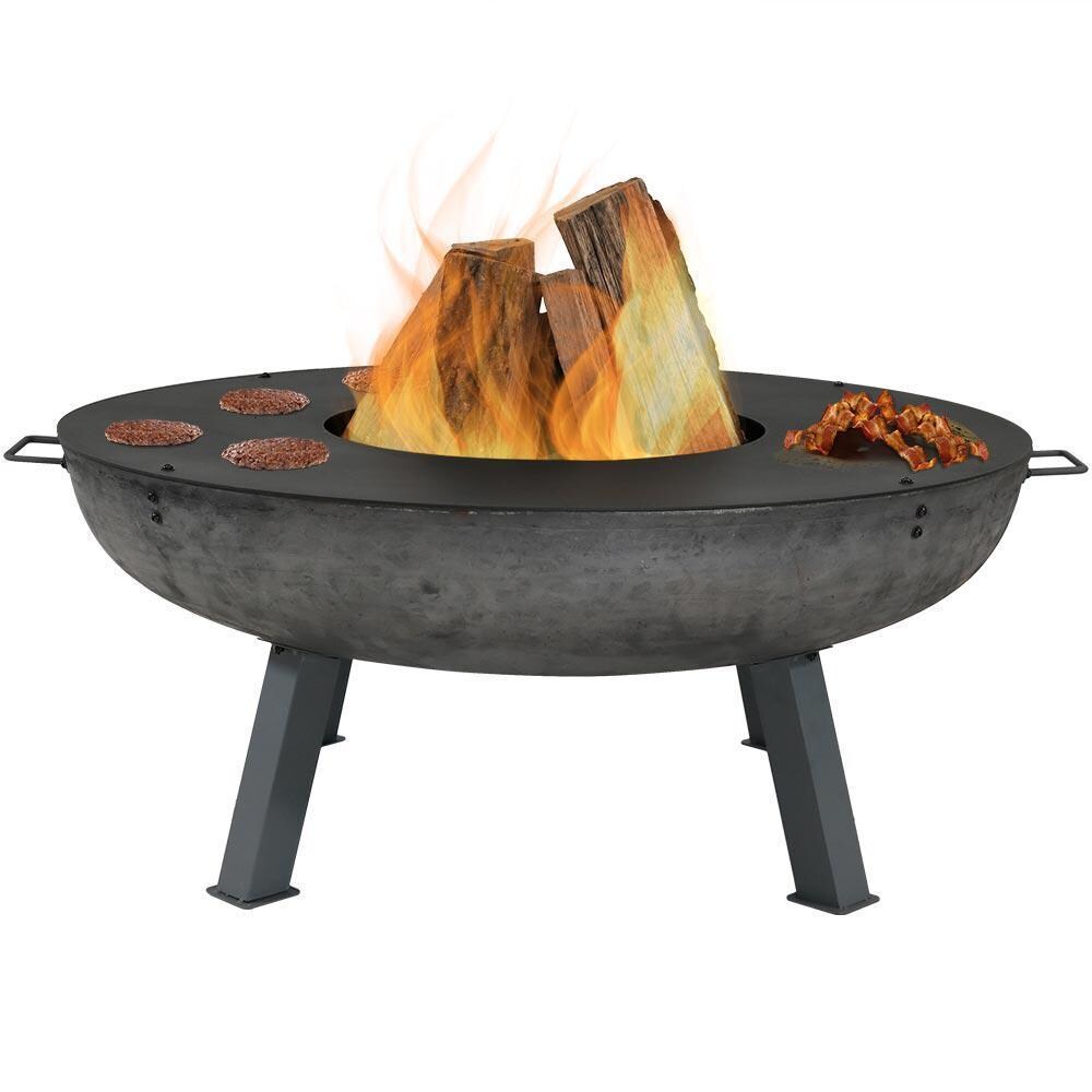 40 Inch Round Cast Iron Wood-Burning Fire Bowl in Dark Gray by Ultimate Patio