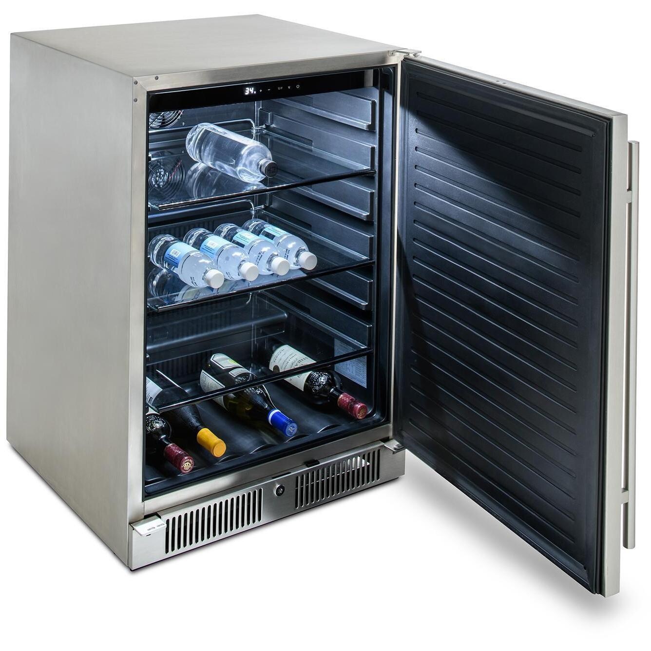 Blaze BLZ-SSRF-5.5 24-Inch 5.5 Cu. Ft. Outdoor Rated Compact Refrigerator - Side View with Drinks - White Background thumbnail