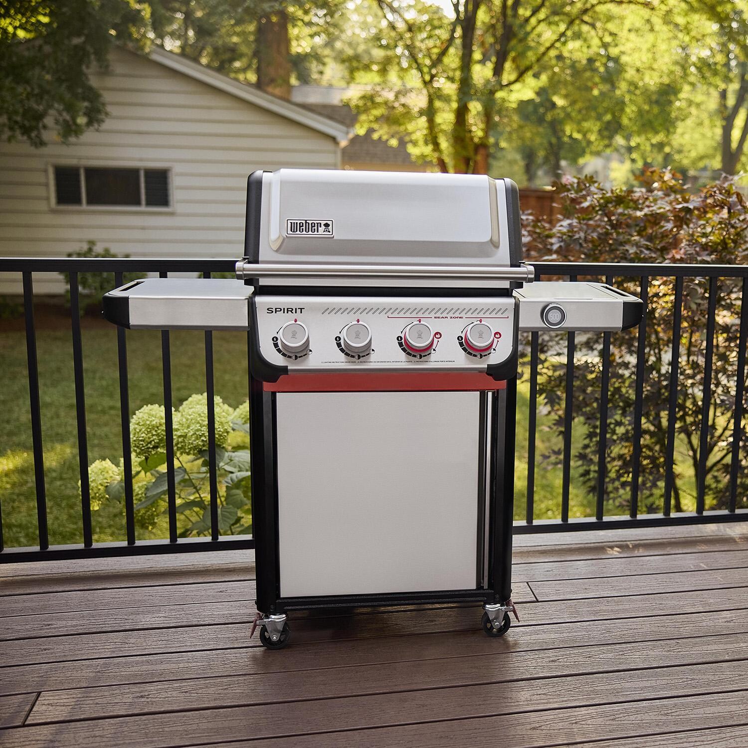 Weber Spirit SP-425 4 Burner Propane Grill - Stainless Steel - 1501056 - On Patio - Lifestyle thumbnail
