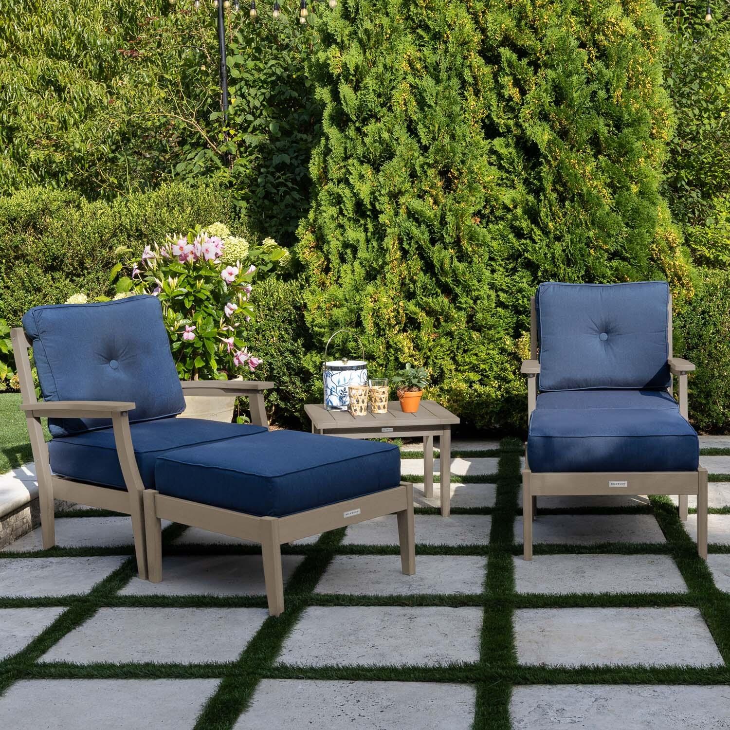 Blushing Bay 5 Pc Recycled Plastic Seating Set in Spectrum Indigo/Woodland Brown by Lakeview Outdoor Designs - Left Angled - Lifestyle thumbnail