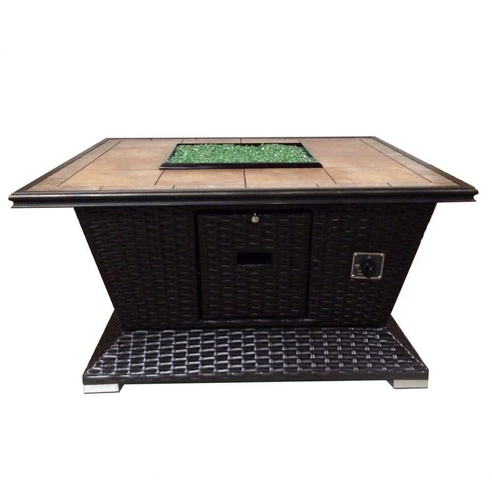 Tretco 48-Inch Square Wicker Fire Pit - Dark Brown W/ Tile Top - With Fire Glass thumbnail
