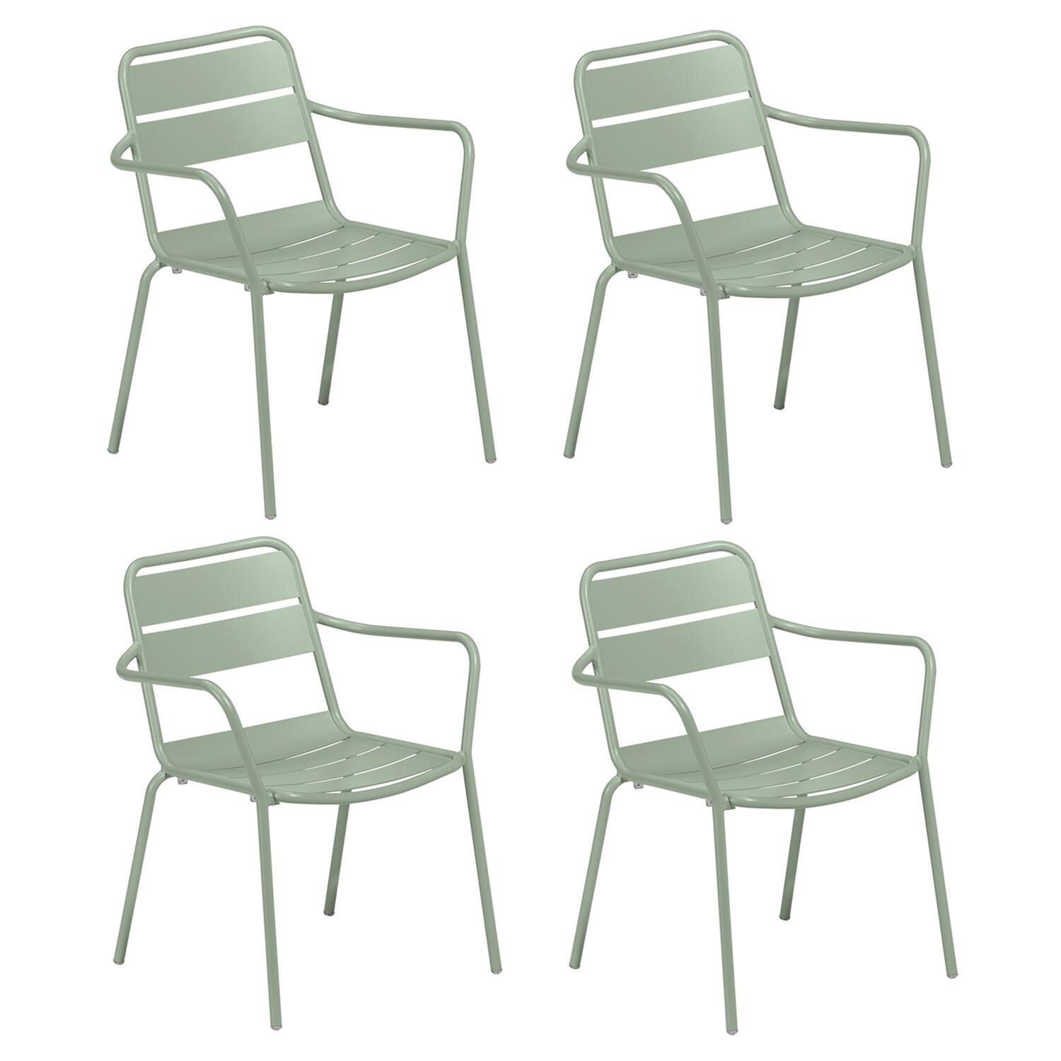 Kapri 4 Pc Aluminum Dining Arm Chair in Sage By Oxford Garden