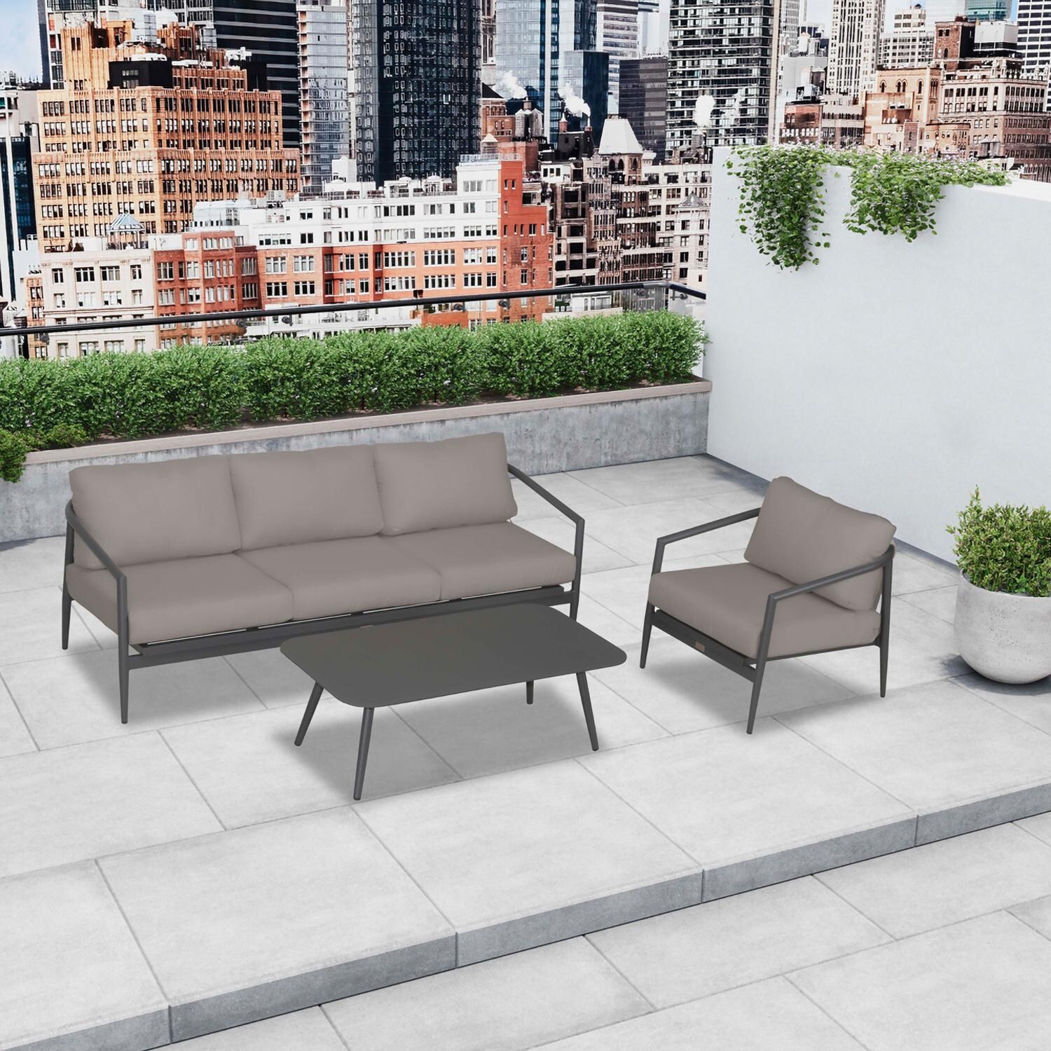 Lakeview Midnight Cove 3 Pc Aluminum Sofa Seating Set in Slate/Pebble Gray/Canvas Charcoal - Top - Lifestyle thumbnail