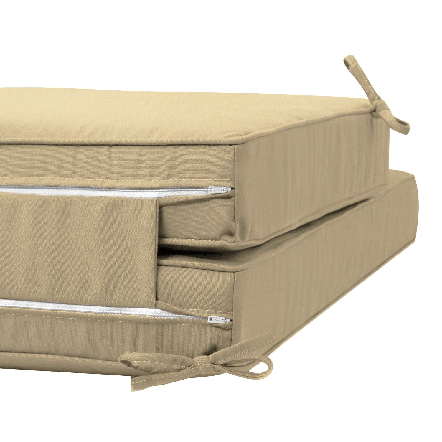 Sunbrella Canvas Wheat Extra Long Outdoor Replacement Chaise Lounge Cushion W/ Piping By UltimatePatio.com - Zipper and Tie Detail thumbnail