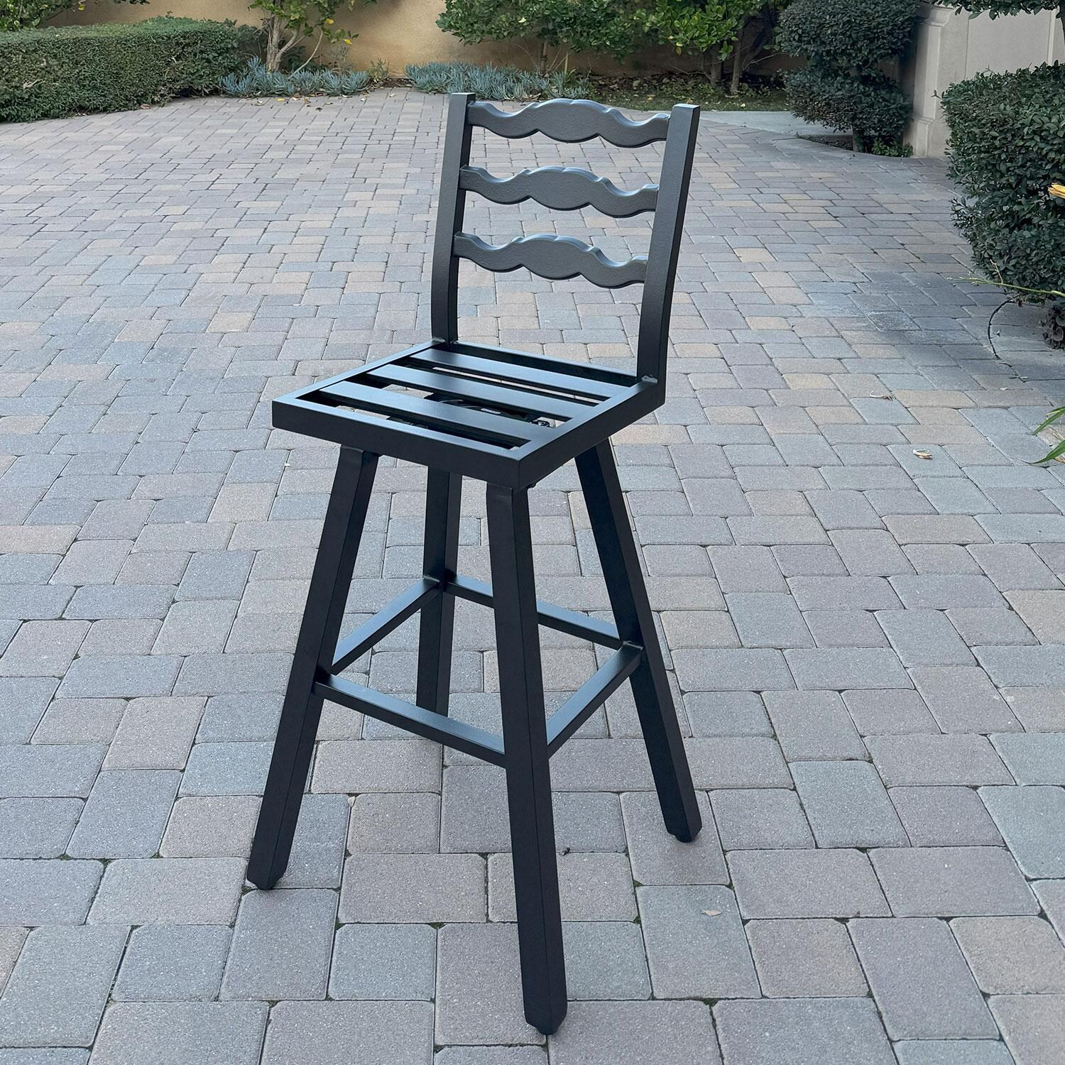 Aspen Aluminum 3 Pc Patio Bar Set w/ 30-in Round Bar Table in Beige by Darlee - Bar Stool - Without Cushion - Lifestyle thumbnail