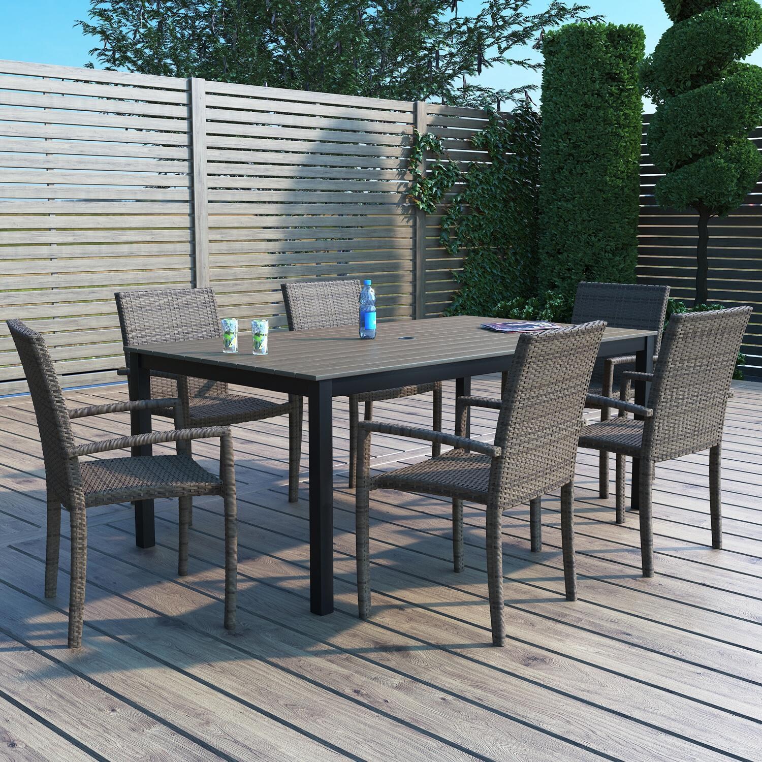 Rosalie Bay 7 Pc Aluminum Dining Set in Brown by Lakeview Outdoor Designs