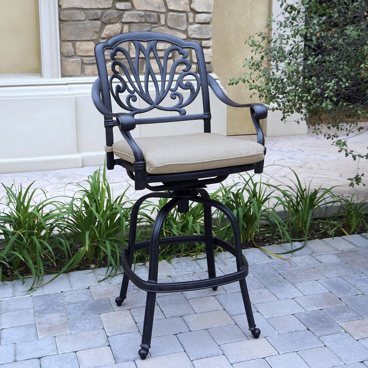 Darlee Elisabeth 5 Pc Cast Aluminum Bar Set w/ 42 Inch Round Classic Table in Antique Bronze/Beige - Chair - Lifestyle thumbnail