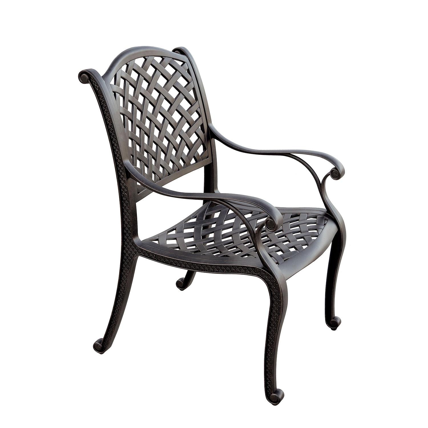 Nassau Cast Aluminum 4 Pc Set Dining Chair Set in Antique Bronze/Sky Blue by Darlee - Side View - Shown W/ No Cushion - White Background thumbnail