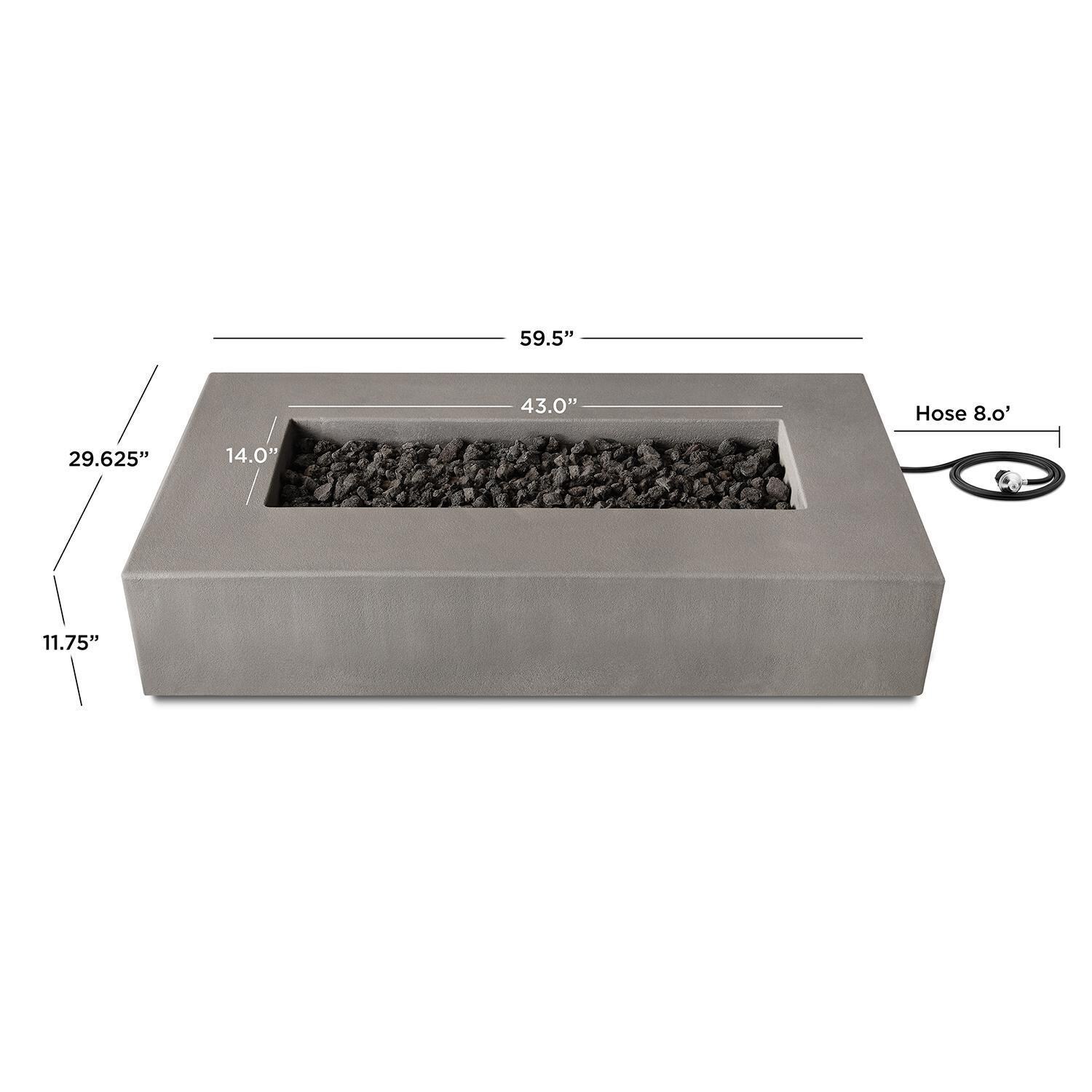 Olliewood 365NG-FLNT 60 Inch Rectangular Glass Fiber Reinforced Concrete Natural Gas Fire Pit Table in Flint by BBQGuys Signature - Dimensions - Diagram thumbnail