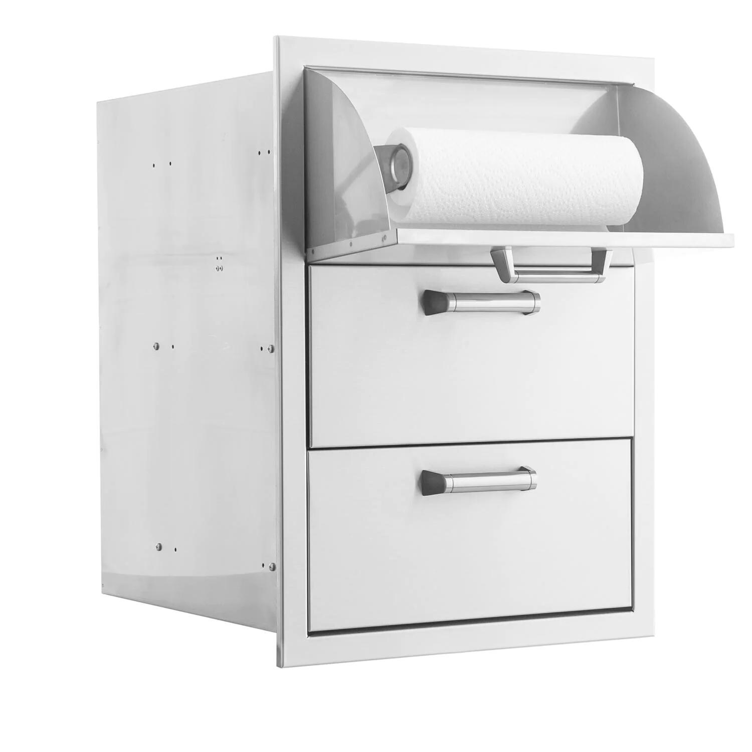 BBQGuys Signature 16-Inch Stainless Steel Double Access Drawer With Paper Towel Dispenser - Contempo