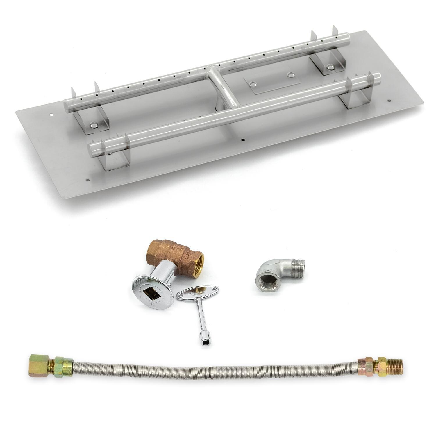 BBQGuys Signature 24-Inch Rectangular Flat Pan W/ 19-Inch Natural Gas H-Burner & Connection Kit