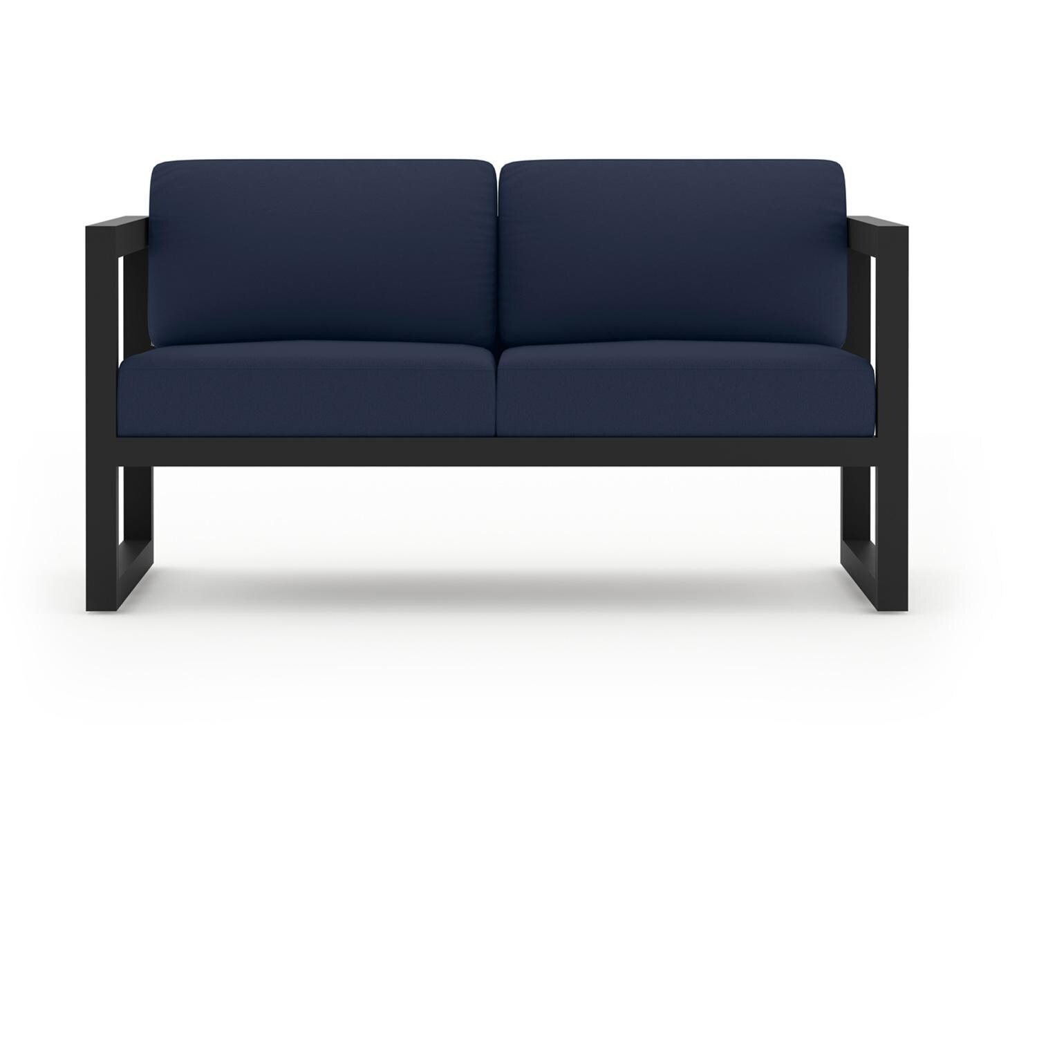 Lakeview MSTYCV-BK-5SS-IN Misty Cove 5 Pc Aluminum Seating Set in Black w/Portal Coffee Table & Spectrum Indigo Cushions by Lakeview Outdoor Designs - Loveseat - White Background thumbnail