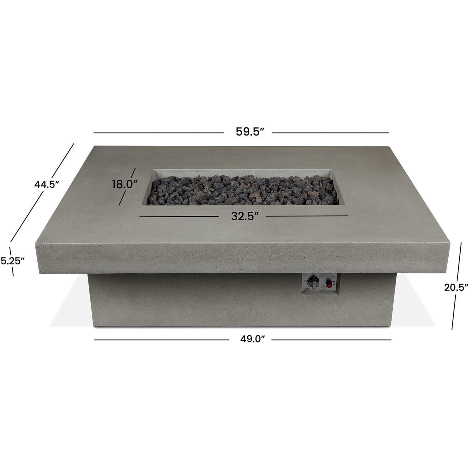 Hickory Bay 3708NG-ASH 60 Inch Rectangular GFRC Natural Gas Fire Pit Table in Ash by BBQGuys Signature - Dimensions - Diagram thumbnail