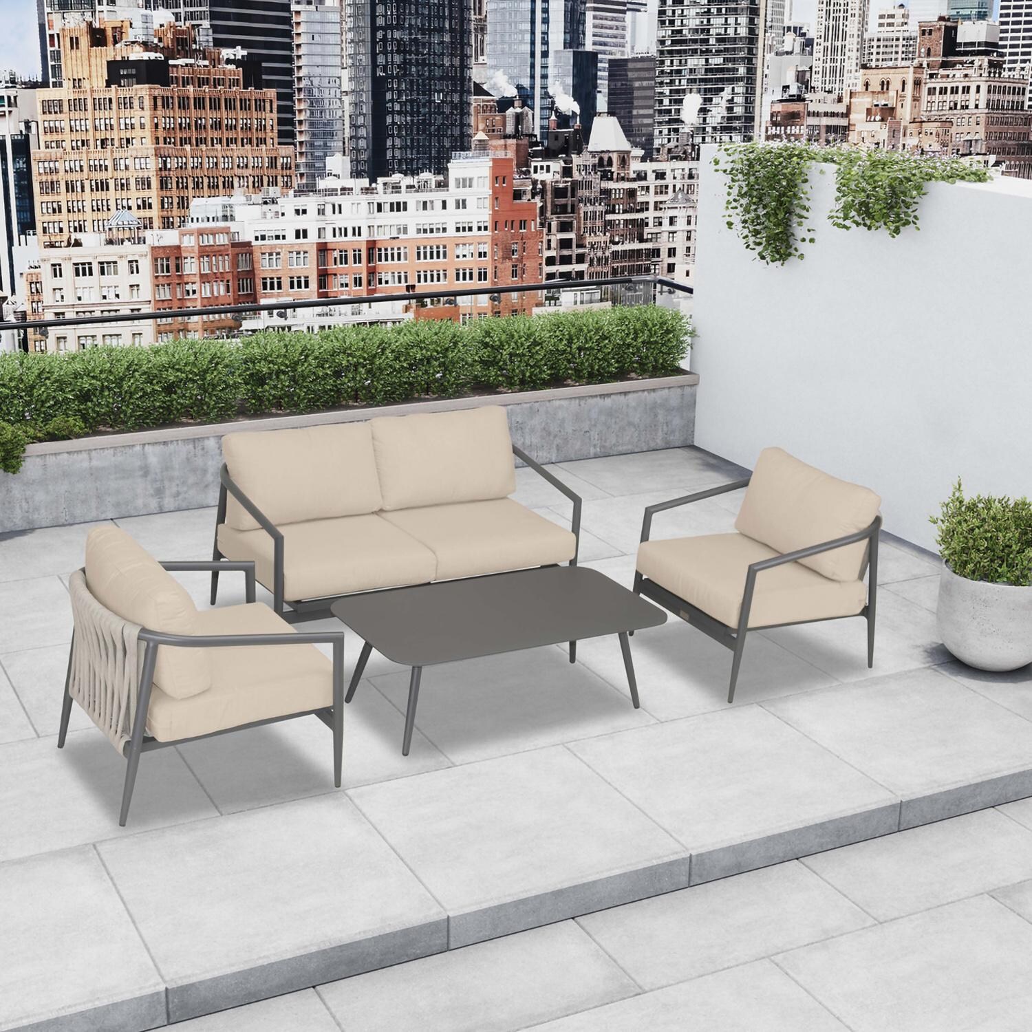 Lakeview Midnight Cove 4 Pc Aluminum Loveseat Seating Set in Slate/Pebble Gray/Canvas Flax - Top - Lifestyle thumbnail