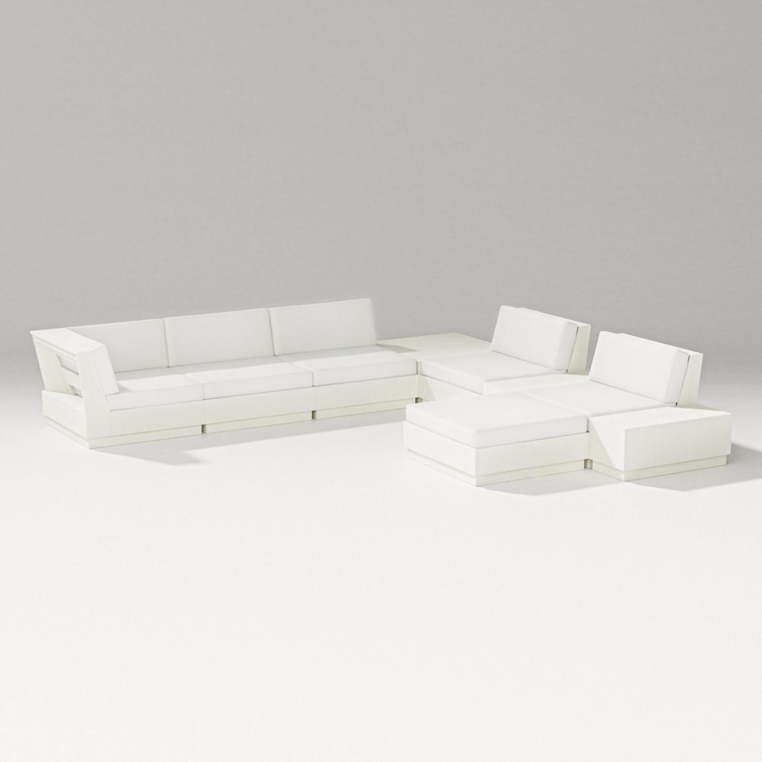 PW Designer Series Elevate 9 Pc Recycled Plastic Sectional Seating Set in Vintage White/Natural Linen - Set - White Background thumbnail