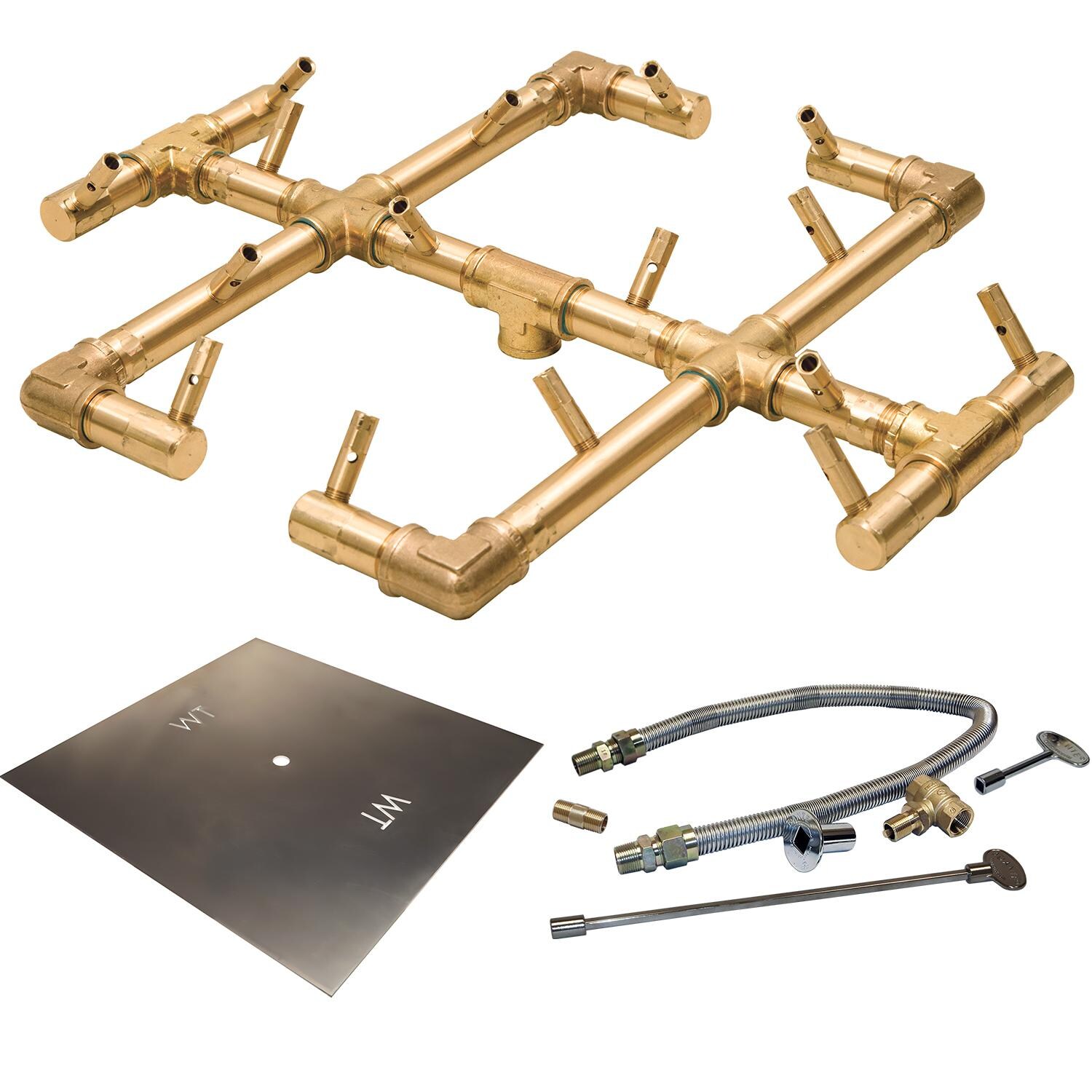Warming Trends 30-Inch Square Propane Fire Pit Burner Kit W/ 17 X 15-Inch Original CROSSFIRE Brass Burner - Match Light Ignition - CFB180LPALPL30SFK1