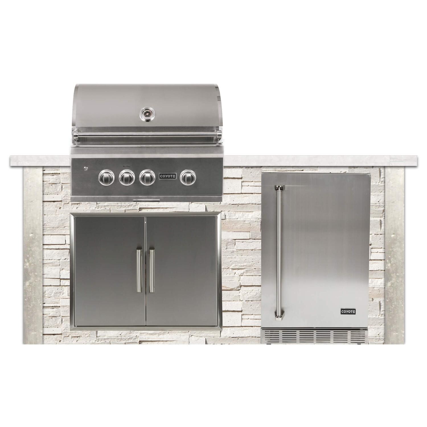 Coyote RTAC-G6-P-SW-C2SL30LP Ready-To-Assemble 6 Ft Outdoor Kitchen Island With 30-Inch S Series Propane Gas Grill - Stacked Stone/Modern White - Front View thumbnail