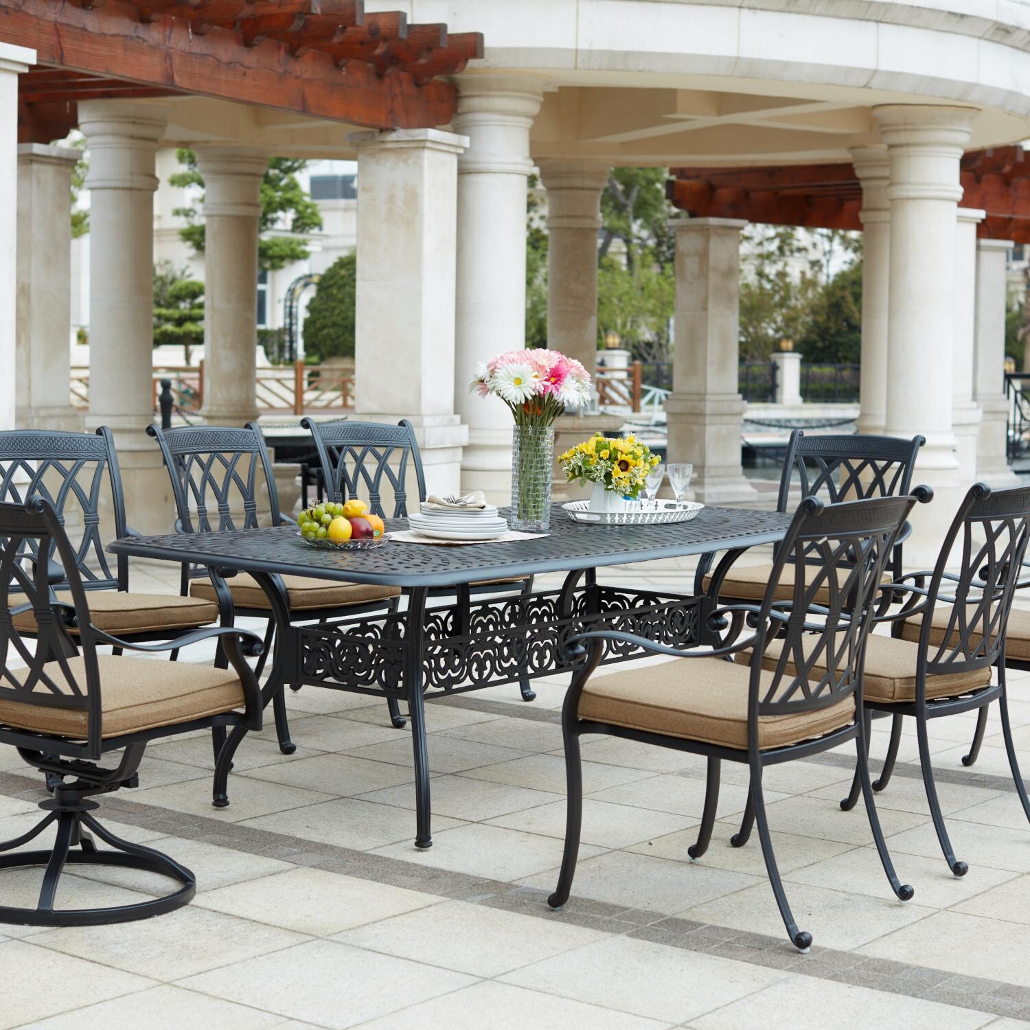 Darlee 201660-9PC-60XL Capri 9 Piece Cast Aluminum Patio Dining Set W/ 92 X 42 Inch Rectangular Table thumbnail