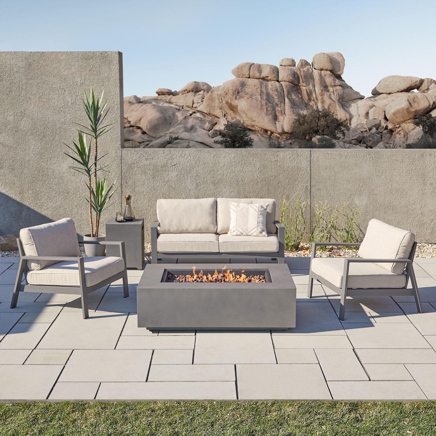 Elysian 5 Pc Seating Set W/ 50 Inch Fire Pit in Weathered Slate by Lakeview Outdoor Designs