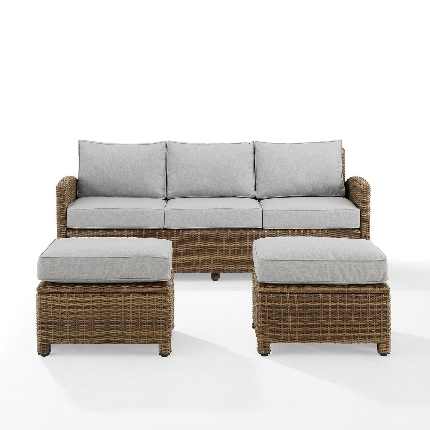 Ultimate Patio UP-92419WB-GY 3Pc Wicker Outdoor Sofa Patio Furniture Set in Gray - Front View - White Background thumbnail