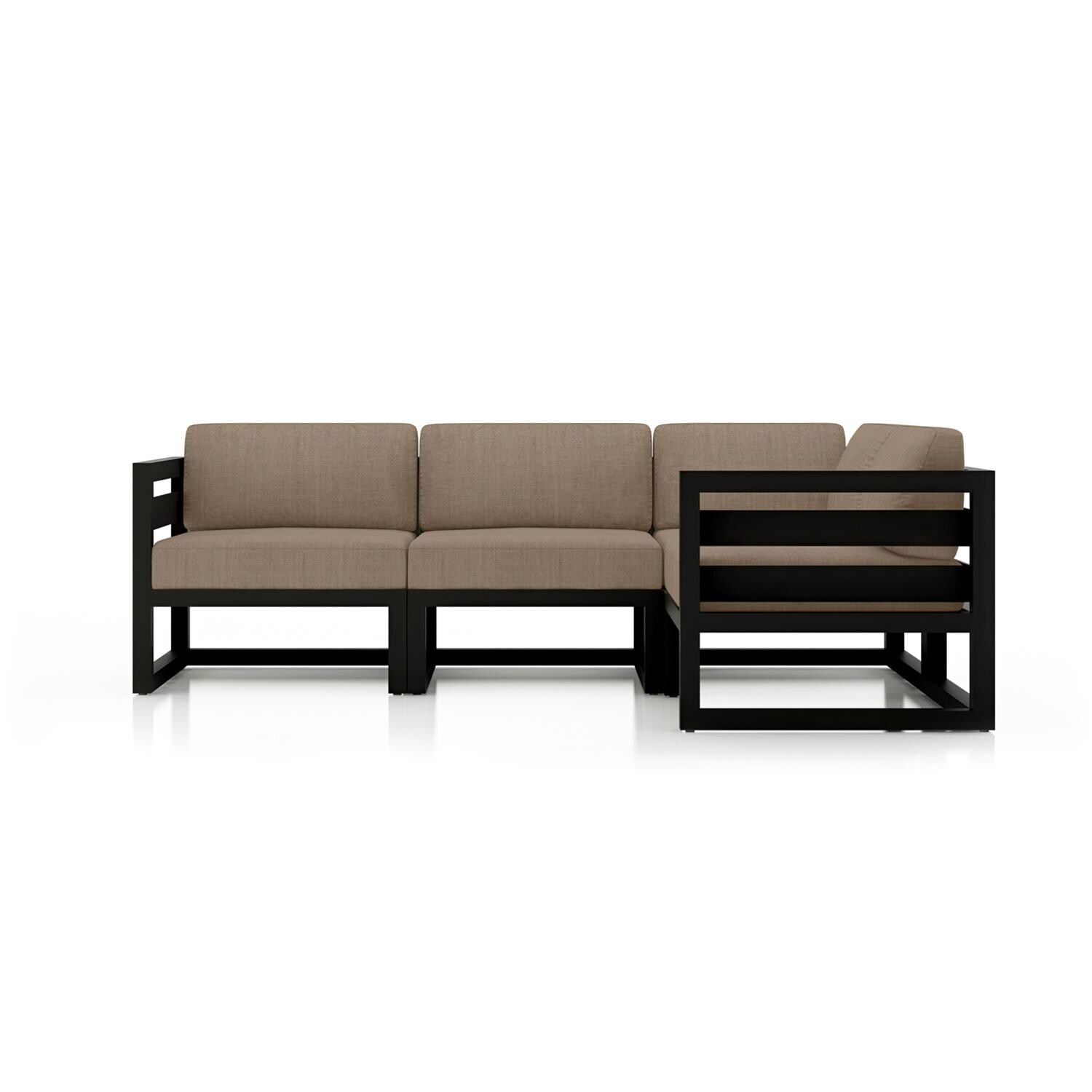 Lakeview MSTYCV-BK-4SEC-HB Misty Cove 4 Pc Aluminum Sectional Set in Black w/Heather Beige Cushions by Lakeview Outdoor Designs - Set - White Background thumbnail