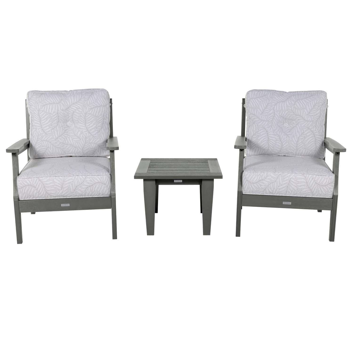 Blushing Bay 3 Pc Recycled Plastic Seating Set in Lively Parchment/Coastal Teak by Lakeview Outdoor Designs - Front View - White Background thumbnail