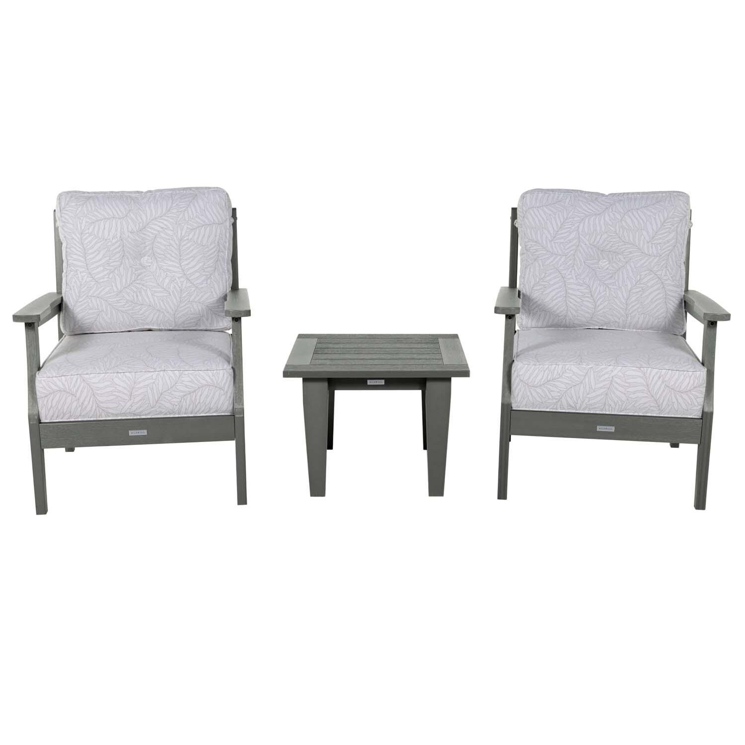 Blushing Bay 3 Pc Recycled Plastic Seating Set in Lively Parchment/Coastal Teak by Lakeview Outdoor Designs - Front View - White Background thumbnail