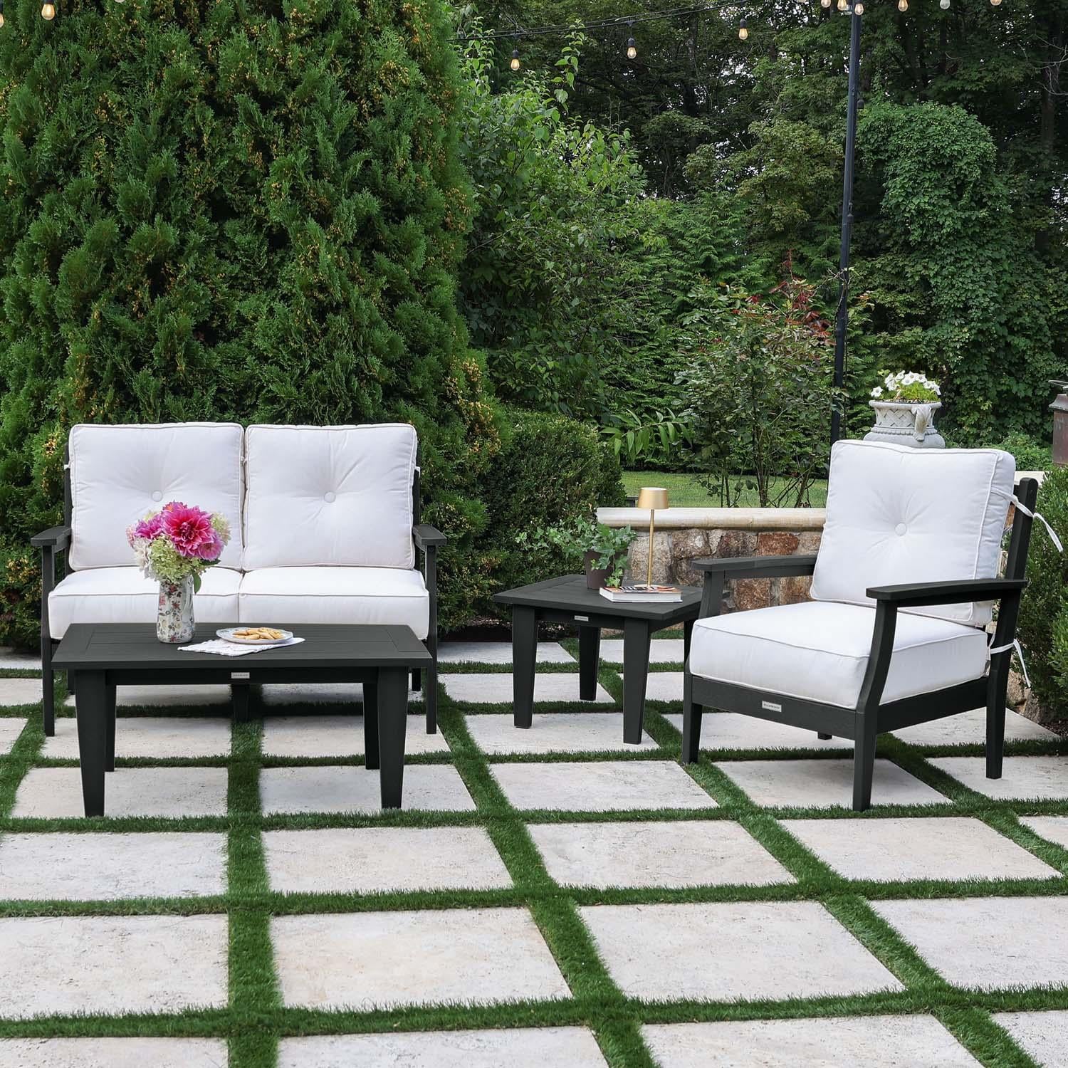 Blushing Bay 4 Pc Recycled Plastic Seating Set in Bliss Linen/Black by Lakeview Outdoor Designs - Lifestyle thumbnail