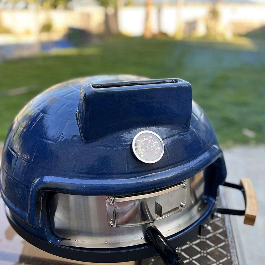 Lifesmart SCS-CPO21BLU Charcoal Pizza Oven - Blue - Oven up Close and at Angle thumbnail