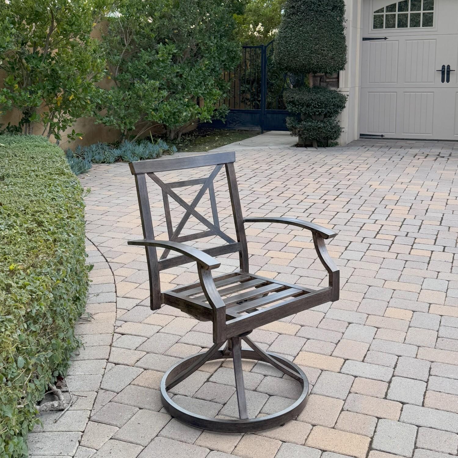 Atlantis 3 Pc Aluminum Seating Set w/ 2 Swivel Rocker Arm Chairs in Walnut/Beige by Darlee - Chair w/o Cushion - Lifestyle thumbnail