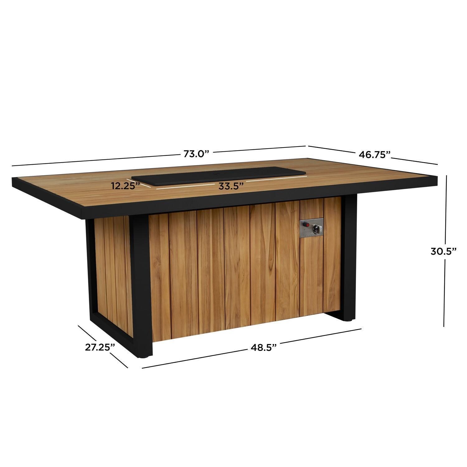 73 Inch Rectangular Teak Propane Fire Pit Table by Lakeview - Dimensional thumbnail