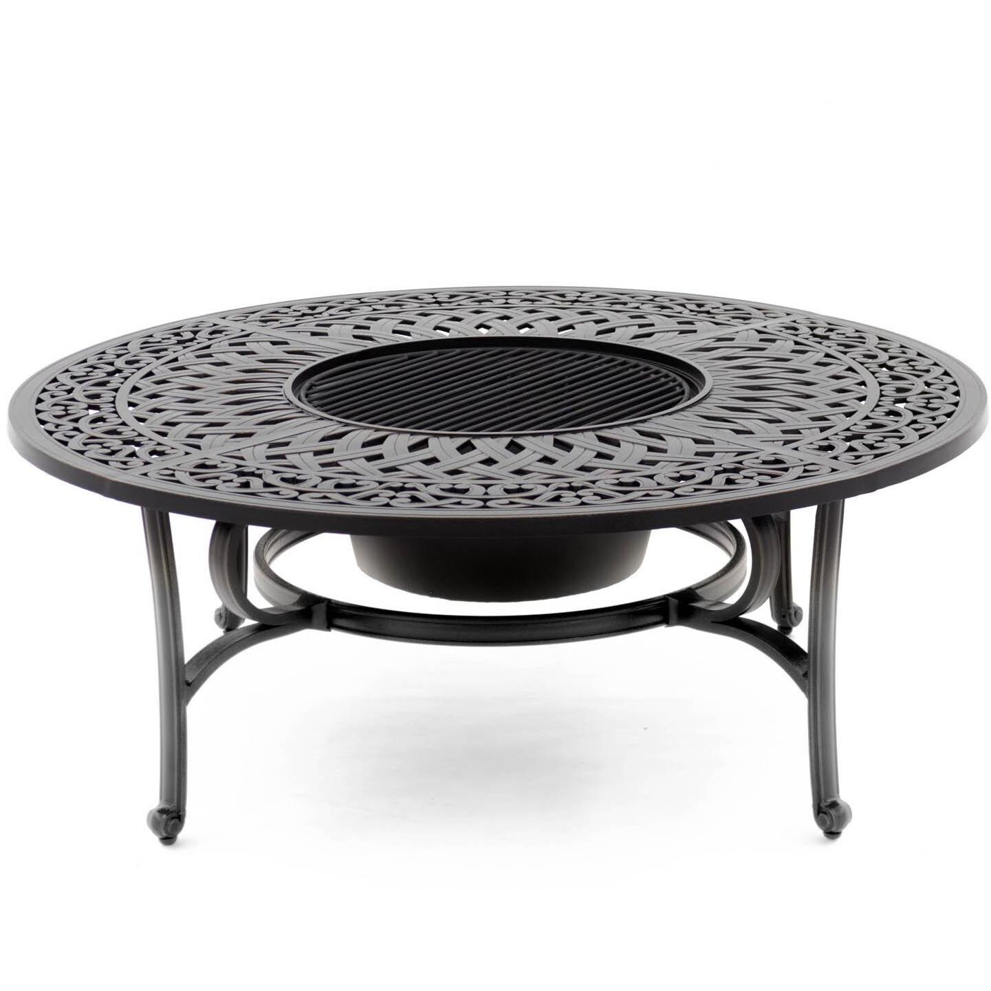 Villa Flora 48-Inch Round Cast Aluminum Wood Burning Fire Pit - Shown With Cooking Grate thumbnail