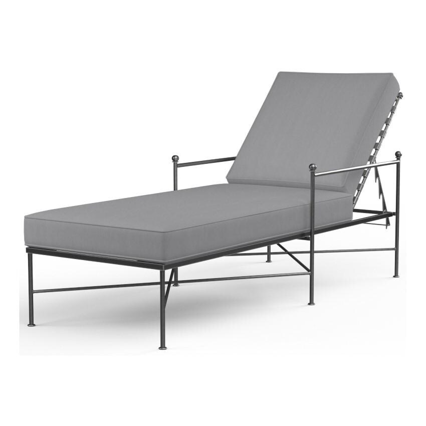 Provence Wrought Iron Chaise Lounge w/ Self Welt in Pewter/Canvas Granite by Sunset West - White Background thumbnail