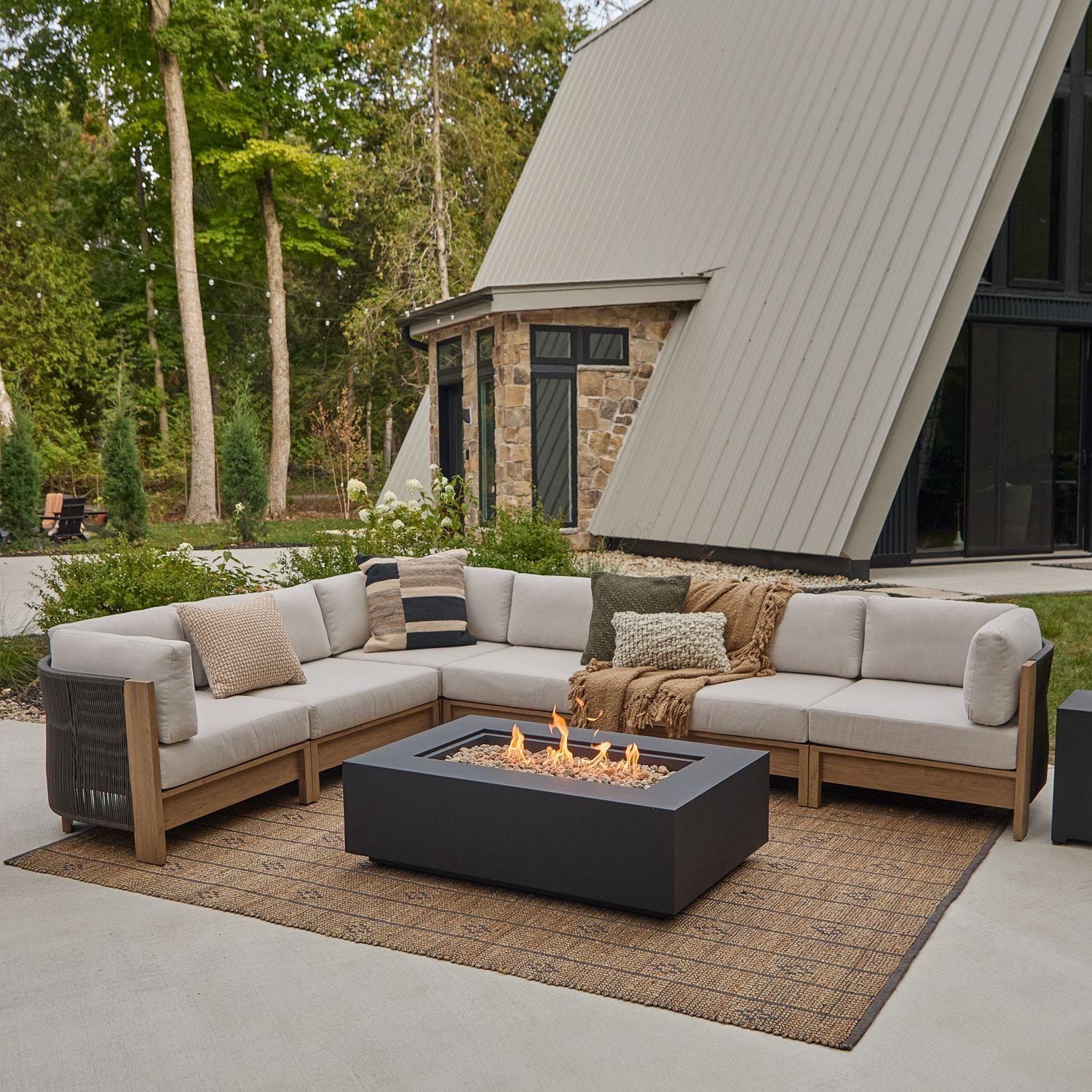 Heritage 5 Person Aluminum Fire Pit Sectional Seating Set in Beechwood by Lakeview Outdoor Designs - Lifestyle thumbnail