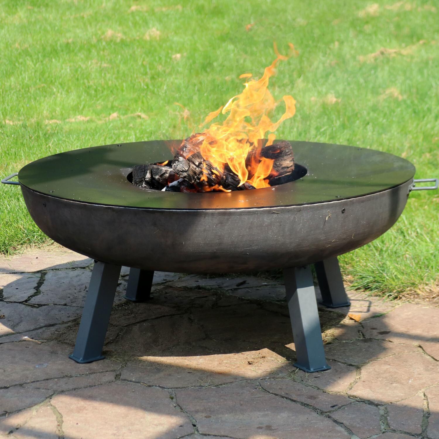 Ultimate Patio 45-Inch Cast Iron Wood Burning Fire Pit w/ Cooking Ledge - On Patio - Lifestyle thumbnail