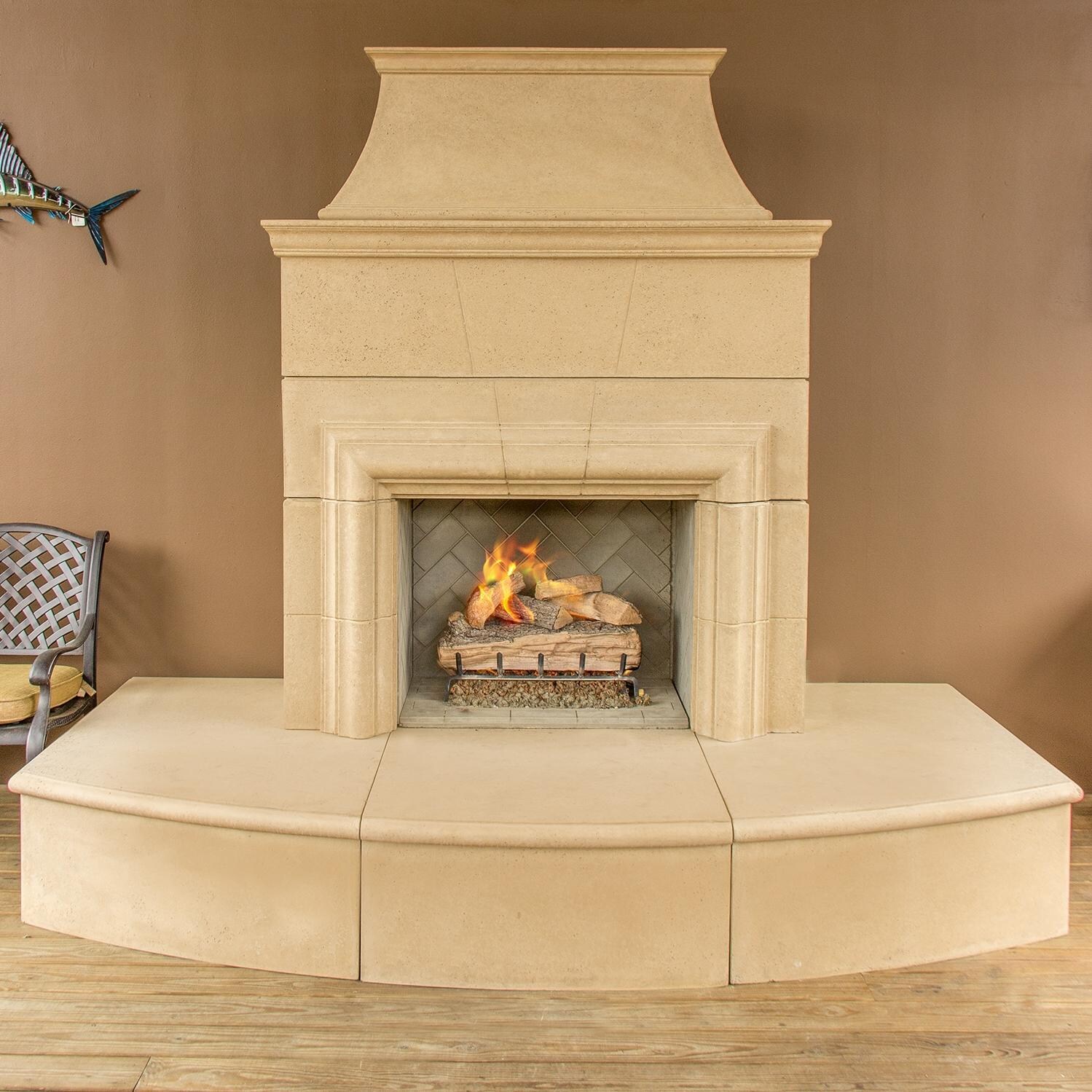 American Fyre Designs Cordova 110-Inch Outdoor Natural Gas Fireplace - Cafe Blanco