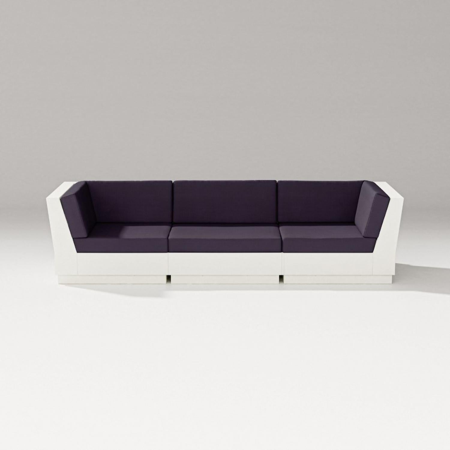 Elevate 3 Person Recycled Plastic Sectional Sofa in Vintage White/Navy Linen By PW Designer Series