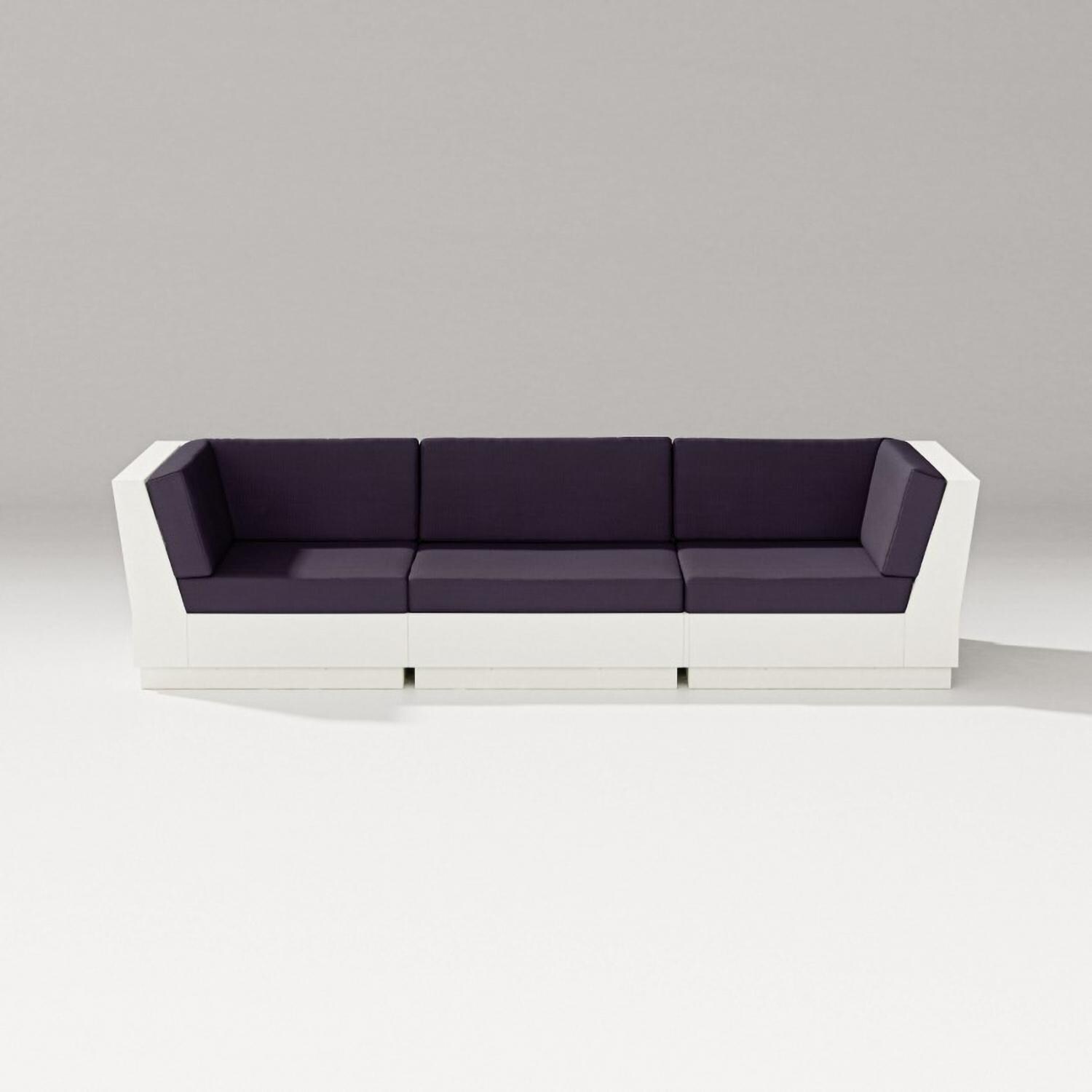 Elevate 3 Person Recycled Plastic Sectional Sofa in Vintage White/Navy Linen By PW Designer Series