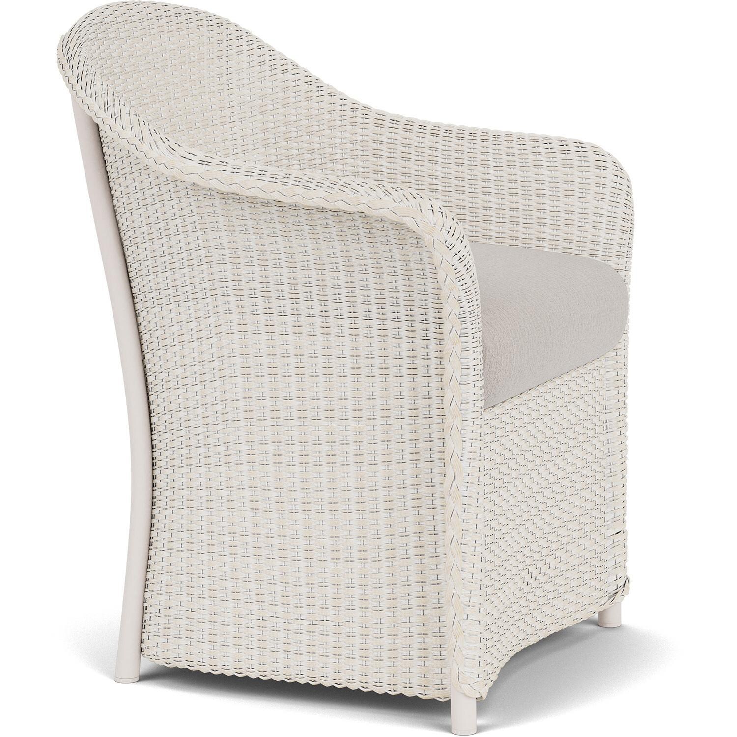 Lloyd Flanders Weekend Retreat Dining Armchair in Antique White Finish W/ Remy Cloud Fabric - Angled thumbnail