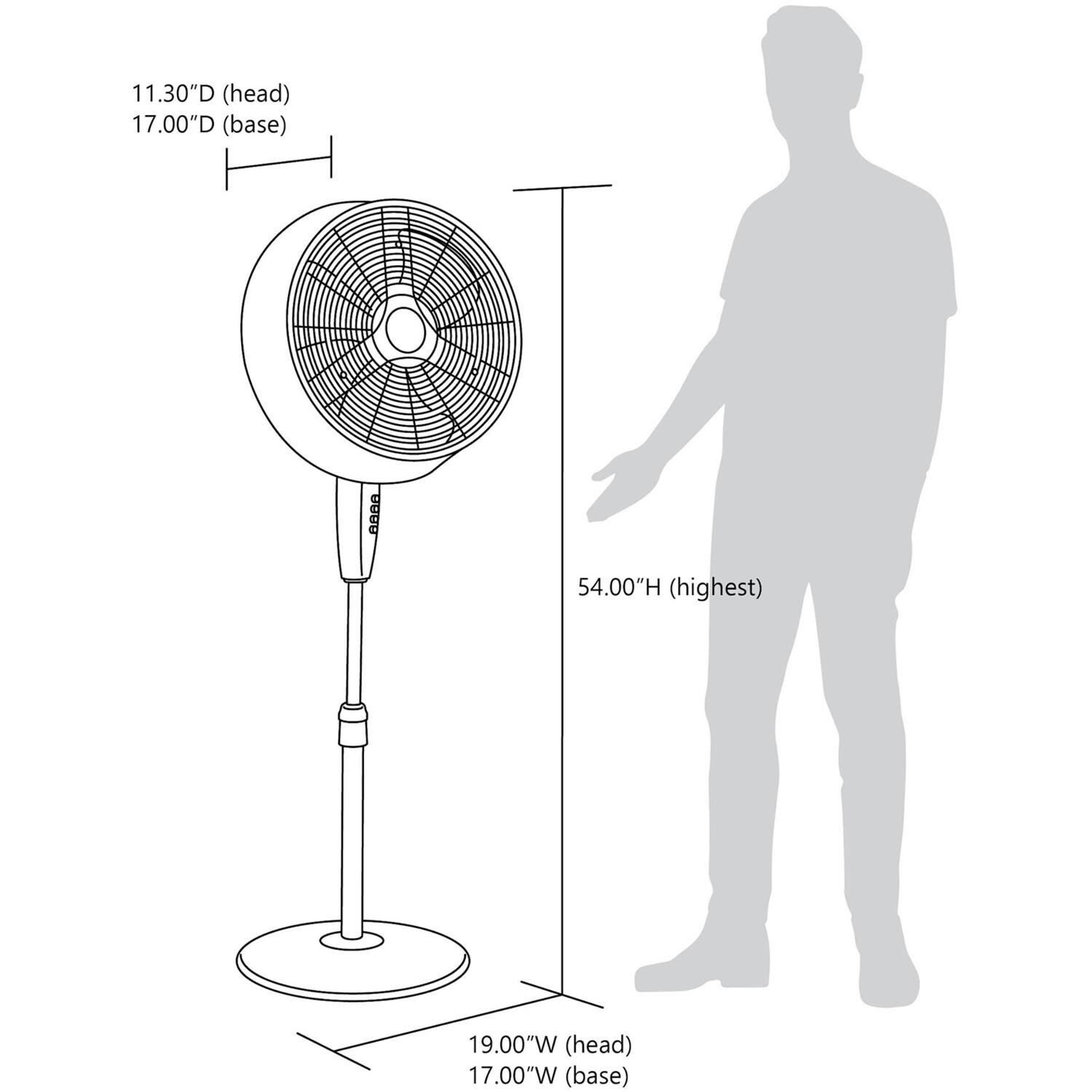 NewAir FMF2K5BK00 18-in Misting & Oscillating Pedestal Fan for Indoor & Outdoor w/ Adjustable Height & Head Tilt - 1600 CFM - Dimensions - Dimensional thumbnail