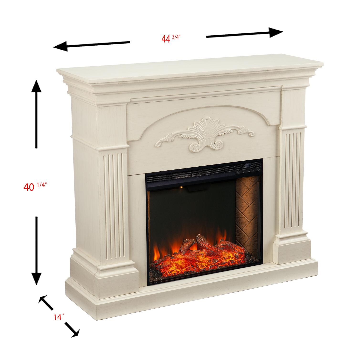 Southern Enterprises FS9275 Sicilian 44-Inch Electric Fireplace W/ Alexa-Enabled Smart Firebox - Ivory - Measurements thumbnail