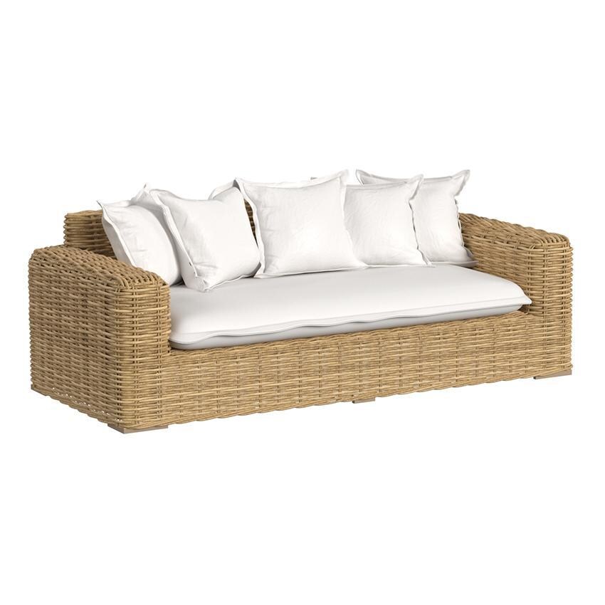 Playa 2 Person Resin Wicker Loveseat in Medium Wood/Soothe Pearl by Sunset West