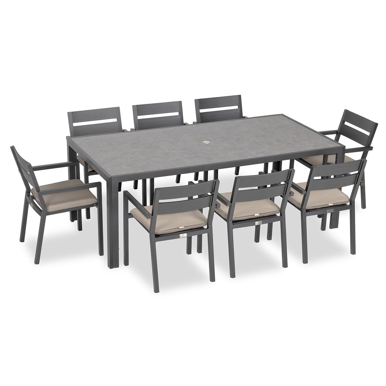 Calm Bay 9 Pc Rectangular Dining Set in Slate/Canvas Flax by Lakeview - White Background thumbnail