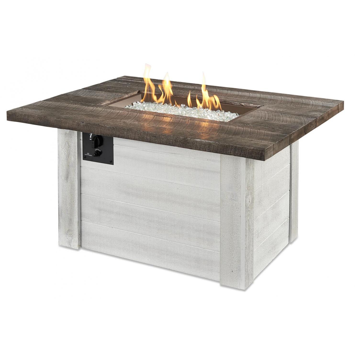 The Outdoor Greatroom Company Alcott 48 Inch Rectangular Propane Gas Fire Pit Table With 24 Inch Crystal Fire Burner Antique Timber Alc 1224 Bbqguys