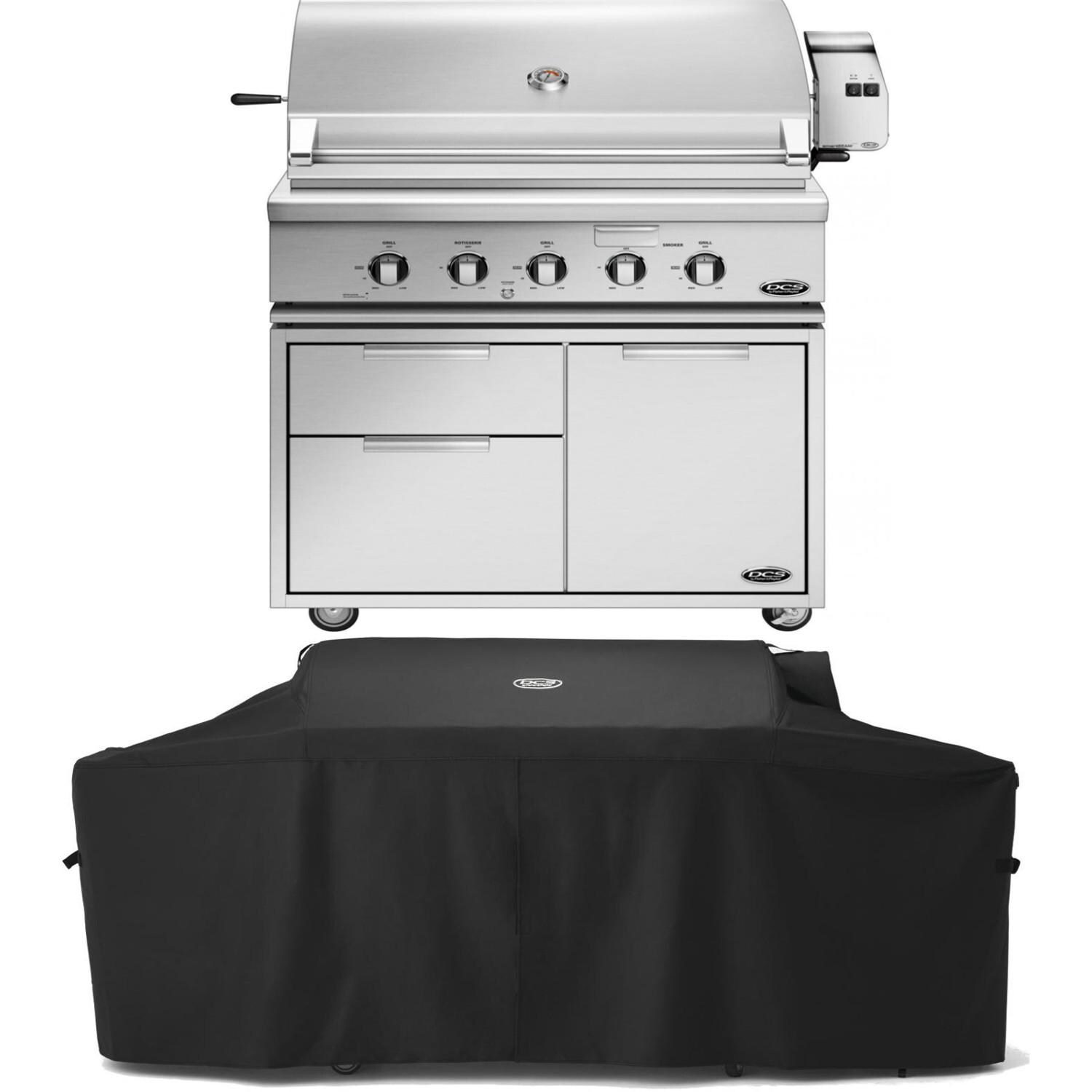 DCS Series 7 Traditional 36-Inch Propane Gas Grill With Rotisserie On DCS CAD Cart W/ Grill Cover